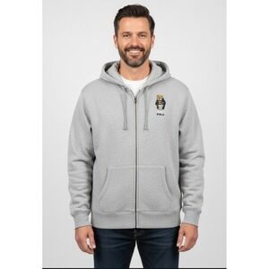 Polo Ralph Lauren Teddy Bear Football Gray Fleece Zip Hooded Jacket Mens Size XL
